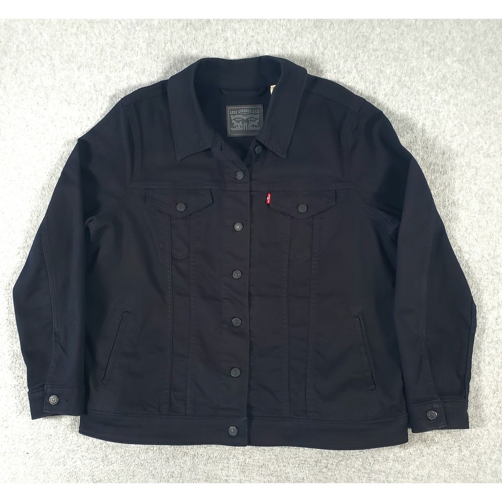 Levis Trucker Denim Jacket Womens 2X Black Cotton Blend Button Up Coat Dark Wash
